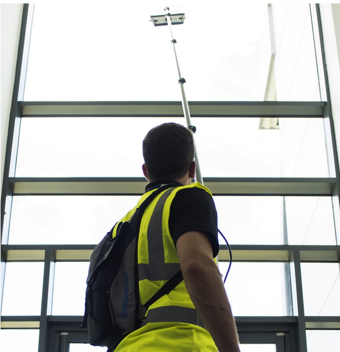 High reach internal window cleaning using water fed pole system